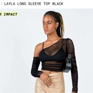 Black mesh long sleeve top with built in black bralette